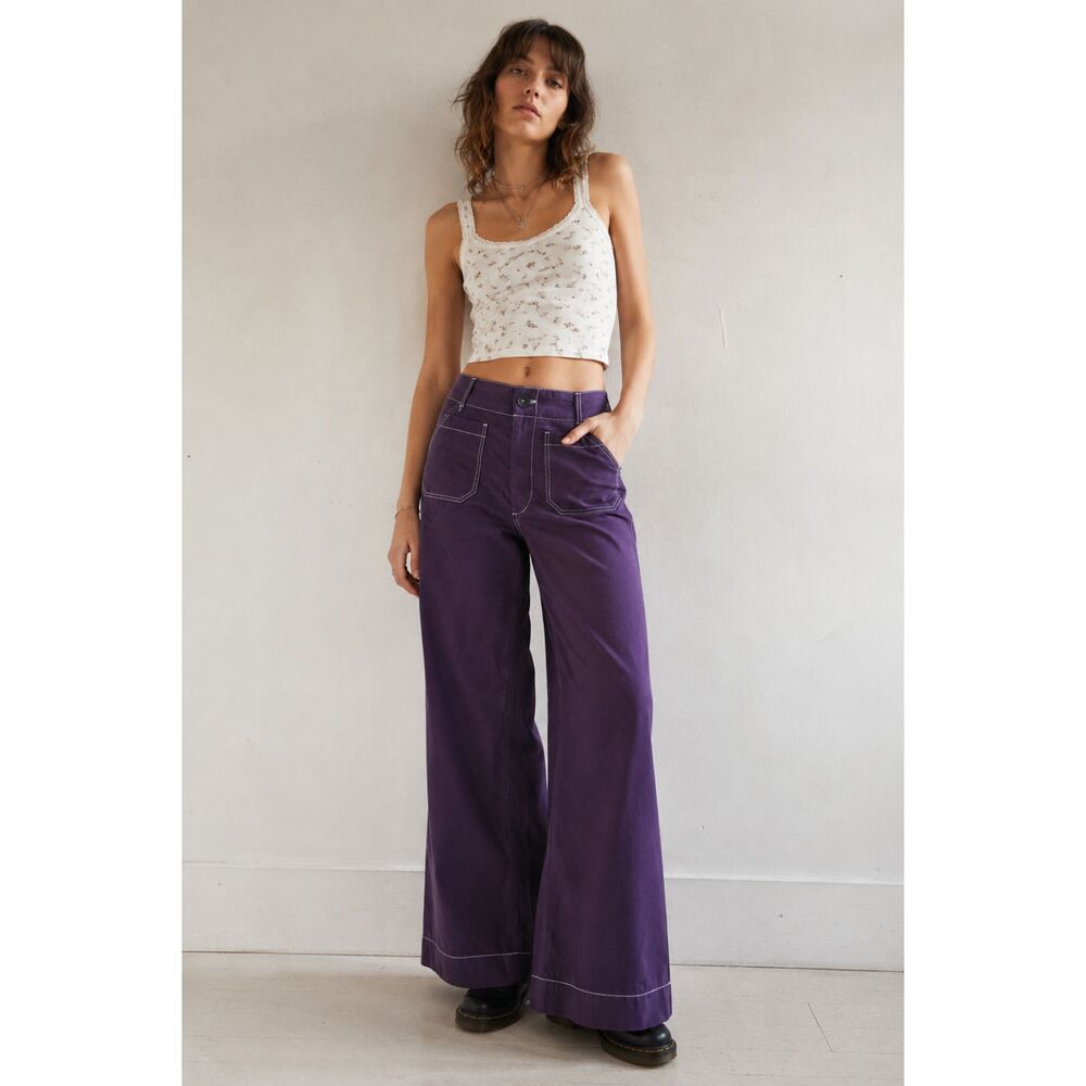 Anthropologie Maeve Maroon The Colette Maroon Wide Leg Pants Women's Size 30